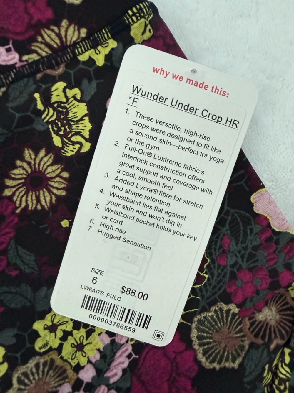 lululemon athletica Floral Print Leggings - Black, Pink & Yellow - Picture 2 of 3